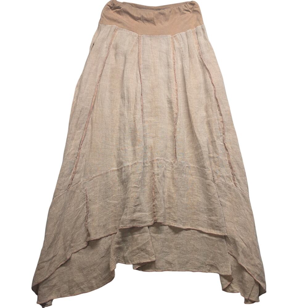 Meo Meli Italian Linen Cotton Midi Skirt Neutral Layered Asymmetric